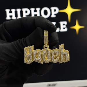 Collar Personalizado con Nombre Gótico en Plata de Ley 925 con Moissanita VVS, Chapado en Oro de 18K, Totalmente Cubierto de Piedras, para Hombre y Mujer - Product Image 4