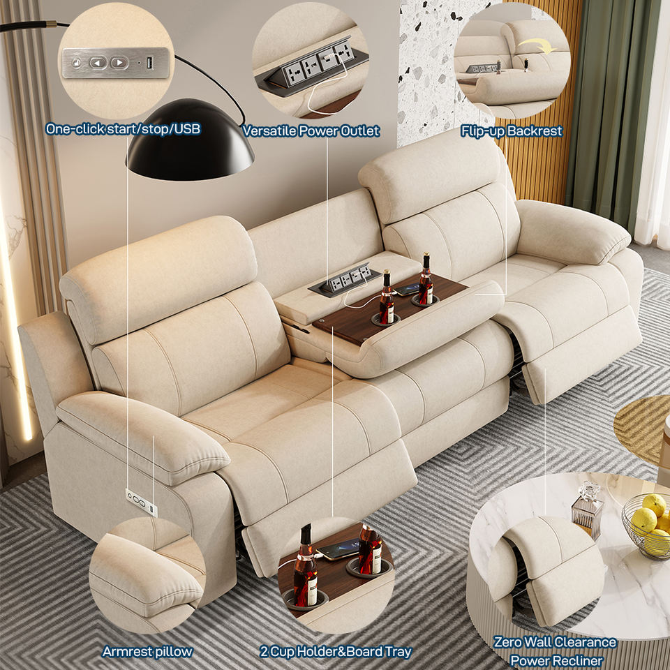 Modern Simplicity Power Reclining Sofa Set - 3 Seat Electric Recliner ...
