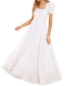 Personalizado caliente al por mayor de verano Casual elegante de moda mujer <span class=keywords><strong>blanco</strong></span> largo <span class=keywords><strong>Boutique</strong></span> señoras Puff manga Floral bordado Maxi vestido - Product Image 1