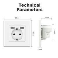 Prise murale double USB standard allemande EU 16A 2P+T avec protection GFCI et prise USB standard CN