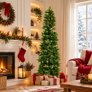 High Quality Eco-Friendly Artificial Pencil Christmas Tree 250 Incandescent Lights 571 Branch Tips Foldable Base for Indoor - Product Image 1