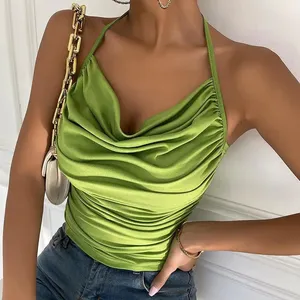 Top Corto de Verano Personalizado, Sexy, de Color Sólido, Transpirable, de Poliéster, Casual, con Cuello en V, Sin Mangas, Espalda Descubierta, para Mujer - Product Image 1