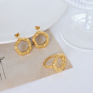 Ensemble de bijoux romantique de luxe en acier inoxydable plaqué or 18 carats avec zircon, vente en gros, bagues, boucles d'oreilles, pour femmes, mariages, fêtes, fiançailles - Product Image 1