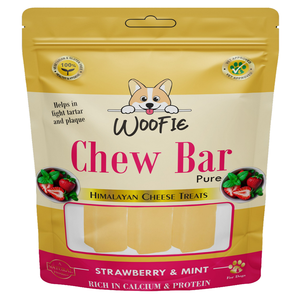 Barre à mâcher au fromage de l'Himalaya Woofie pour chiens, saveur fraise et menthe, friandises dentaires sans céréales - Product Image 1