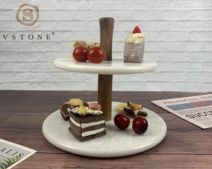 <span class=keywords><strong>Pasticceria</strong></span> bianca a 2 livelli, espositore per Cupcakes espositore per torta in marmo di <span class=keywords><strong>pietra</strong></span> naturale con supporto in legno di Acacia per eventi - Product Image 4