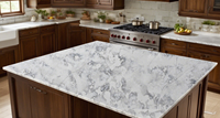 Échantillon Gratuit - Grande Dalle de Quartz Calacatta Blossom Blanc 100% Vietnam, 20mm d'Épaisseur, pour Plans de Travail Modernes de Salle de Bain d'Hôtel et Plans de Travail de Cuisine