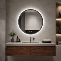 Espejo LED Redondo con Control Táctil, Espejo Plateado sin Cobre con 91.5% de Transmitancia para Decoración de Salón