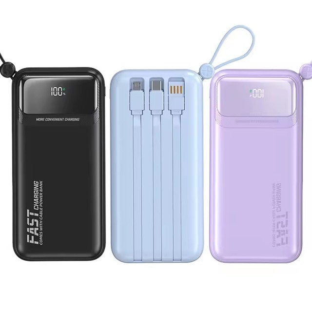Slim High Capacity 10000/20000mAh Built-in Cable PowerBank With Digital Display Dual/Four USB Type C Output Portable Power Bank