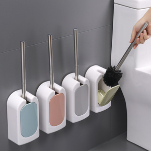 Toilet <b>Brush</b> Holder Wall Mounted Rectangular With <b>Long</b> <b>Handle</b> Soft Bristles For Bathroom Cleaning - Product Image 1