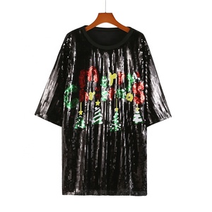 Abito <span class=keywords><strong>T</strong></span>-<span class=keywords><strong>Shirt</strong></span> con Paillettes per <span class=keywords><strong>Donna</strong></span>, Taglia Unica, Mini Abito Sopra il Ginocchio per Donne e Ragazze, Motivo Buon <span class=keywords><strong>Natale</strong></span> - Product Image 1