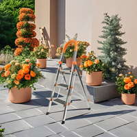 Échelle domestique pliable à 3 marches en acier inoxydable avec main courante, orange, large, antidérapante, conforme à la norme EN 131, pour les escaliers des supermarchés