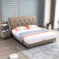 Lit double en cuir de style minimaliste italien, luxe léger, haut de gamme, élégant, vintage, style français, rembourré, solide, pour chambre principale