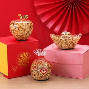 Figurine en cristal en forme de pomme, feuille d'or, décoration de la maison, cadeau Feng Shui - Product Image 2
