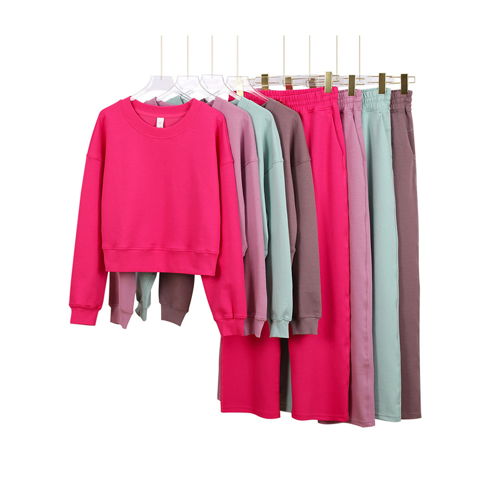 Women's Casual Sports Yoga Set Long Sleeve Loose Crewneck Sweat Sports Suit Air Layer Solid OVZ Short Oversized Fit for Autumn