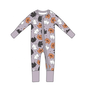 Batı çiftlik kabak sepeti haystack baskılı rahat giyim bebek bambu elyaf romper çocuk uzun kollu yuvarlak boyun tulum - Product Image 4