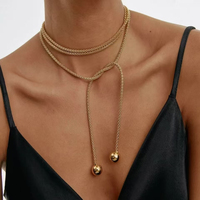 Collier Multicouche en Acier Inoxydable Plaqué Or 18K avec Perles, Bijou Tendance Étanche pour Femme, Vente en Gros