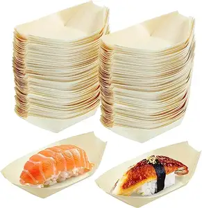 Wood Boat Plates Dishes Mini Sushi Serving Tray Disposable Food Container Wooden Bowl Snack Dessert Candy Serving Dish