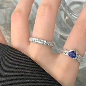 Bijoux fantaisie de haute qualité en argent sterling S925, bague ovale martelée irrégulière réglable en <span class=keywords><strong>lapis</strong></span>-<span class=keywords><strong>lazuli</strong></span> pour femmes - Product Image 3