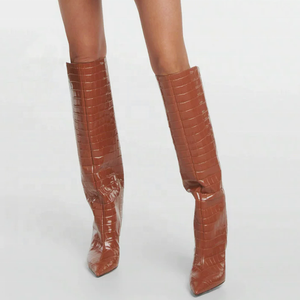 Bottes longues élégantes pour femmes à imprimé animal, talons hauts, bout pointu, bottines tendance à hauteur du genou, tige droite - Product Image 3