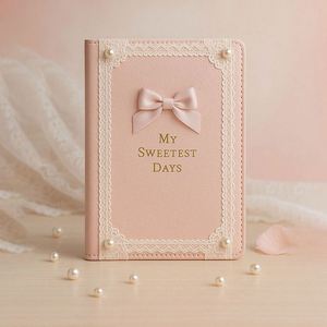 Cute Lace Bow A5 <b>Notebook</b> With Pearl Decor and Gold Foil Sweet Pink Journal for Girls and Gifts - Product Image 1