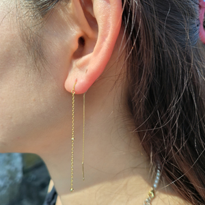 Mlluki Jewelry 925 Sterling Silver 14K Gold Plated Round <strong>Ball</strong> Tassel Long Chain Stud Earrings - Product Image 2