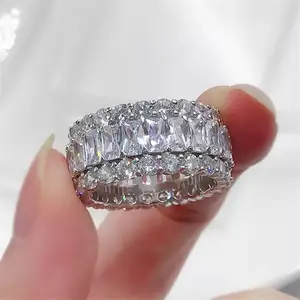 5A cubic zirconia cz sparking bling iced out women finger jewelry triple row cz eternity band ring