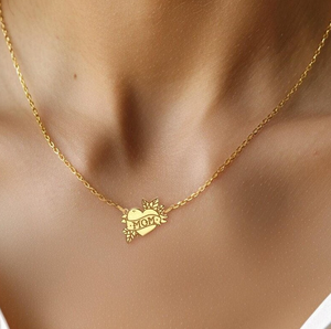 Collier pendentif Jietao personnalisé en forme de cœur « MOM » plaqué or en acier inoxydable, cadeau de fête des Mères, bijoux étanches - Product Image 2