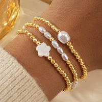 XM Wholesale Fashion Handmade Cicekbileklik Women Jewelry Sea Shell Flower Charm Imitation Pearl Bracelet Set Gift for Her