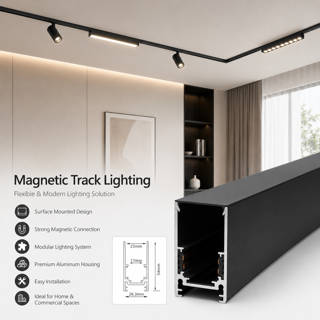 Surface, Recessed & Pendant Mount Magnetic LED Track Rail System Aluminum Profile for Stretch Ceiling Interior Ambient Lighting