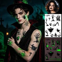 Pegatinas de Tatuajes Temporales Luminosos de Heridas y Cicatrices de Halloween, Kit de Maquillaje de Telaraña 3D, Pegatinas de Tatuajes Faciales Falsos Realistas