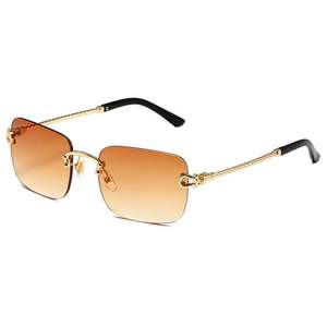 Lunettes de soleil vintage 2025 personnalisées avec logo, monture métallique fine pour hommes et femmes, verres dégradés UV400, sans monture, carrées - Product Image 3