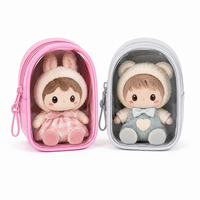 Mini sac de présentation pour poupées en cuir PU avec fenêtre transparente en PVC, sac à dos Ita, pochette de transport transparente pour jouets en peluche, fermeture éclair, clip, Kawaii, vente en gros