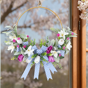 Nouvelle couronne de tulipes artificielle écologique et populaire, avec fleurs multicolores, pour la décoration de la maison en période des fêtes - Product Image 5