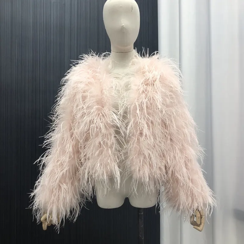 Custom Fashion Pink Feather Coat Winter Women's Luxury Real Ostrich Comfortable And Warm Fur Coat