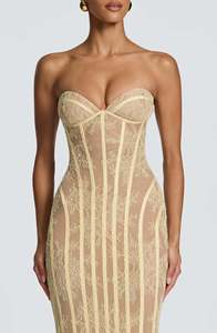 <span class=keywords><strong>Robe</strong></span> longue <span class=keywords><strong>moulante</strong></span> sexy <span class=keywords><strong>en</strong></span> <span class=keywords><strong>dentelle</strong></span> sans bretelles pour femme, avec rayures verticales exquises, effet amincissant sur les hanches, idéale pour les soirées et dîners. - Product Image 5
