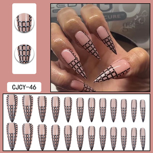 Venta al por mayor 24 piezas de alta personalización ABS <span class=keywords><strong>uñas</strong></span> postizas precioso largo Stiletto reutilizable serie negra <span class=keywords><strong>uñas</strong></span> postizas - Product Image 3