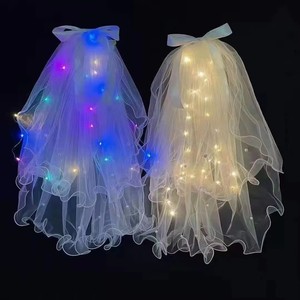 Velo da Sposa Luminoso con LED, Fiocco e Perle, Accessorio per Capelli che si Illumina al Buio per Feste di Matrimonio, Compleanno e Cosplay - Product Image 1