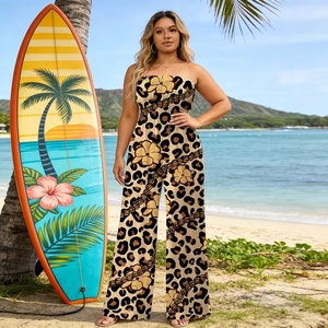 New Hawaiian Print Pleated Strapless Casual <strong>Jumpsuit</strong> Leopard Print Puakenikeni One-Piece <strong>Jumpsuit</strong> for Women Custom Logo - Product Image 4