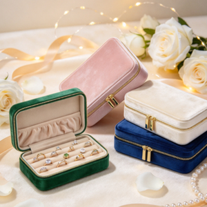 Cody New Swan Étui à bijoux portable en tissu velours avec fermeture éclair, design raffiné, vente en gros - Product Image 3