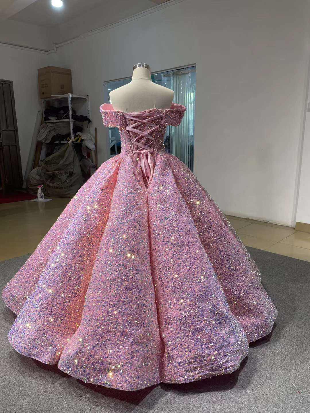 pink rhinestone wedding dress ball gown