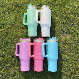 Gobelet de 40 oz grande capacité, ombré, scintillant, avec poignée et paille, pour impression par transfert thermique par sublimation - Product Image 4