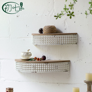 Estante ovalado de pared Yan Yujia, combinación de hierro y madera, estilo envejecido, para utensilios de cocina - Product Image 3