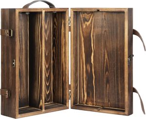 202507 nóng bán mộc mạc bị cháy gỗ Hộp rượu với chốt nắp chai đôi trang trí Hộp rượu với da hàng đầu xử lý - Product Image 2