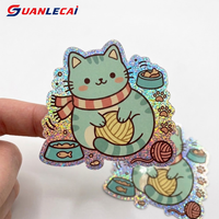 Autocollants holographiques personnalisés pour animaux, imperméables, autocollants découpés à la forme, mignons hérissons, lapins, chats, autocollants en vinyle pour bouteille d'eau