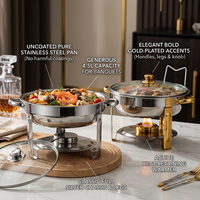 Plat de service rond en acier inoxydable 4,5 L, bicolore or et argent, chauffe-plat de buffet à alcool, avec coupelle à combustible pour hôtel