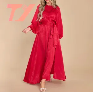 TUOYIレディースの新しいVネッククロスレースアップウエストドレス、ユニークで用途の広いレトロスタイルのロングドレスの服