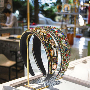 Women's Fashion Satin Rhinestone Solid Color <b>Sweet</b> <b>Flower</b> Headband Irregular Gemstone Design 13cm Party Hairbands - Product Image 3