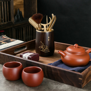 Ebony Solid Wood <b>Tea</b> <b>Set</b> Six Gentlemen Kung Fu <b>Tea</b> Utensils Gold Handle <b>Tea</b> Spoon Knife Tongs Brewing Tools Cylinder Shape - Product Image 2
