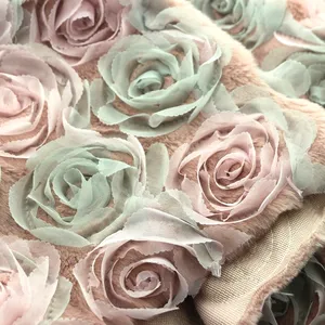 Embroider Rabbit Plush Fabric Knit Warp Polyester Rose Embroider Faux Fur PV Plush Fleece Fabric for Coat Jacket Blanket Bolster