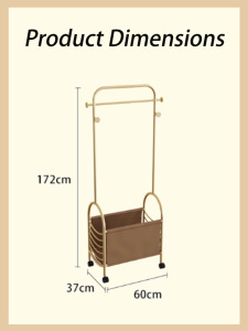 Porte-vêtements de chambre à coucher de style français sur pied, roulettes mobiles, rangement pour vêtements de nuit, panier à linge intégré, porte-manteau - Product Image 6
